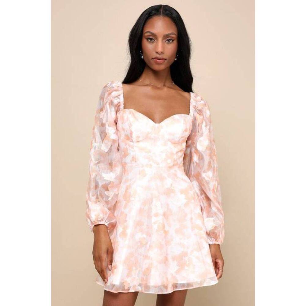 Lulus Instinctively Sweet Ivory And Orange Floral Bustier Mini Dress